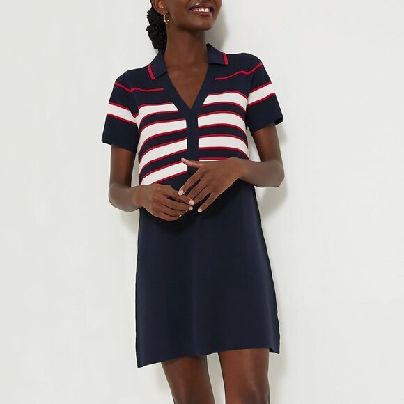 Last Chance! New Tuckernuck Wright Polo Striped Knit Mini Dress Navy XL - Picture 2 of 6